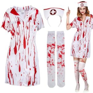 BOFUNX Costume da Infermiera Zombie Halloween Zombie Infermiera Halloween Vestito