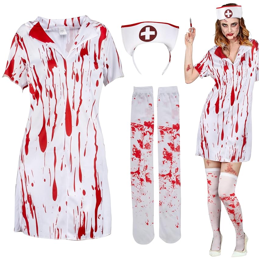 BOFUNX Costume da Infermiera Zombie Halloween Zombie Infermiera Halloween Vestito BOFUNX Costume da Infermiera Zombie Halloween Zombie Infermiera Halloween Vestito