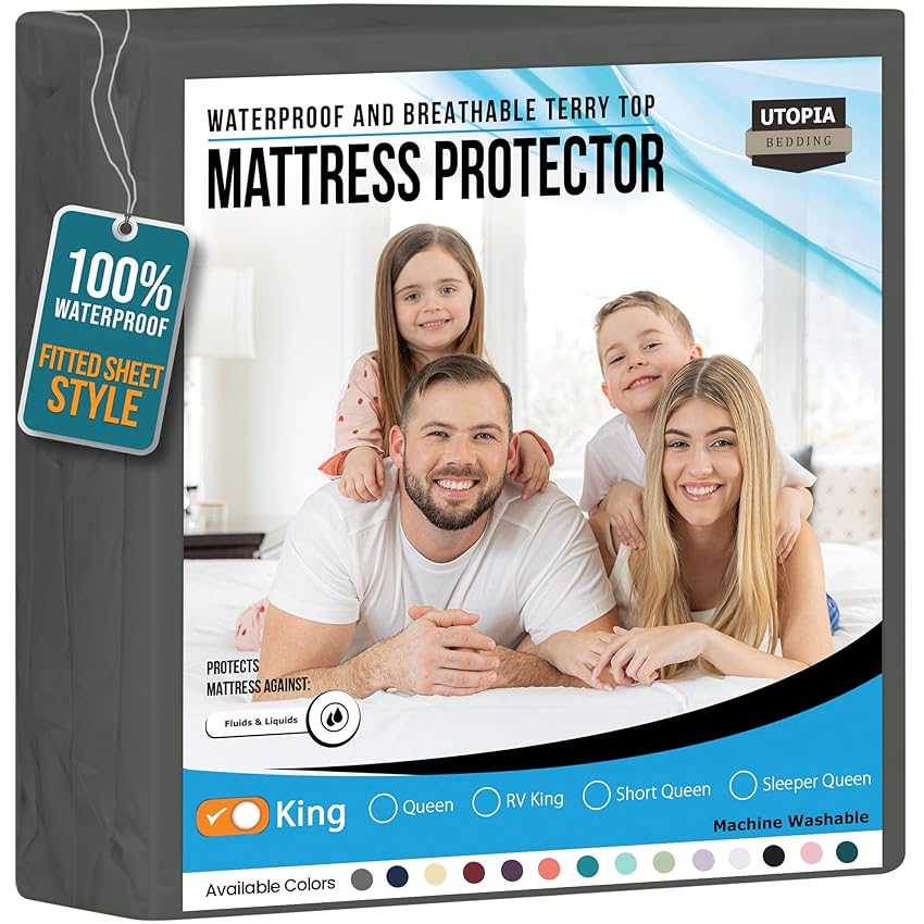 Utopia Bedding Coprimaterasso impermeabile king size in spugna di alta qualità Utopia Bedding Coprimaterasso impermeabile king size in spugna di alta qualità
