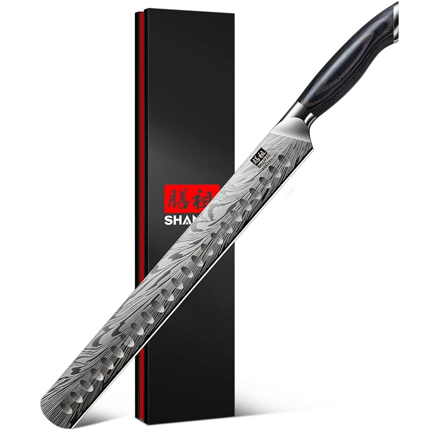SHAN ZU Coltello Prosciutto Giapponese a Acciaio a Polvere 30cm Coltello per Barbecue