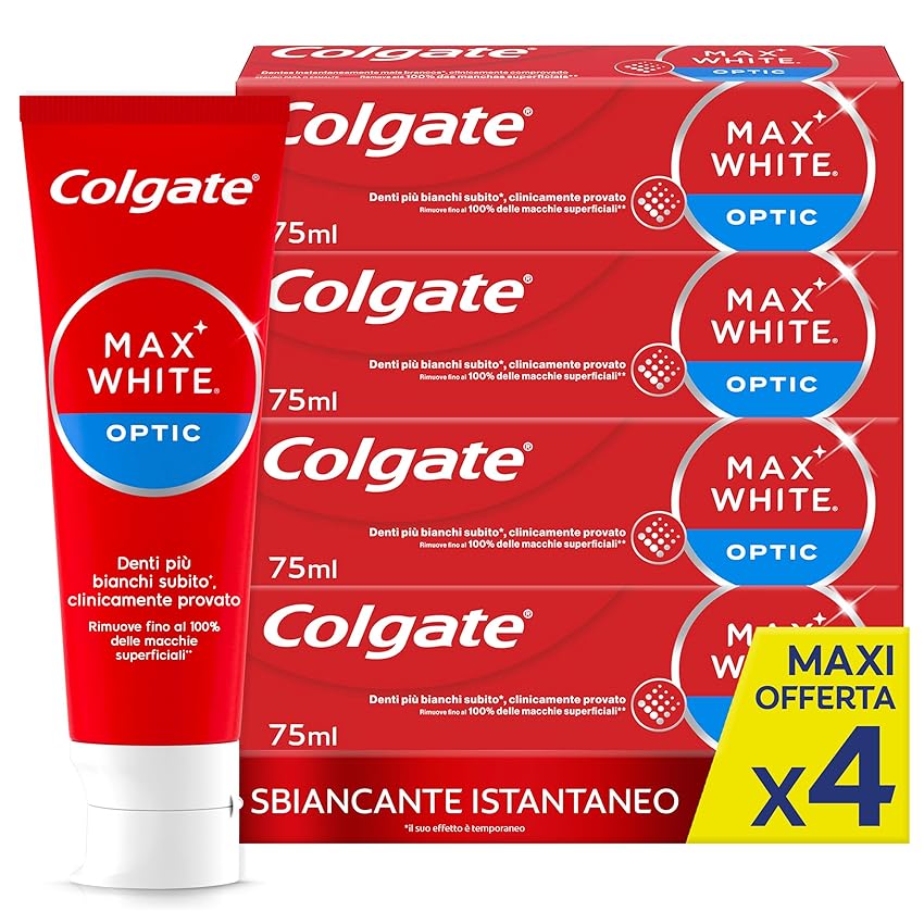 Colgate Dentifricio Sbiancante Max White Optic 4 Confezioni da 75 ml I Clinicamente Colgate Dentifricio Sbiancante Max White Optic 4 Confezioni da 75 ml I Clinicamente