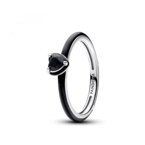 PANDORA ME Anello con cuore in argento 9 con cristallo nero e smalto nero