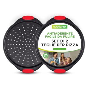 NutriChef Set da 2 Teglie da Forno Antiaderenti per Pizza da 33 cm