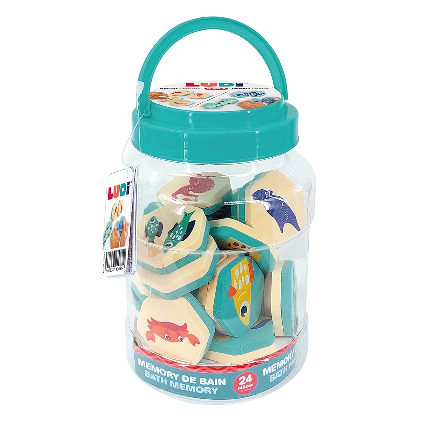 LUDI - Memorie da Bagno - 2 in 1 - Gioco di assemblaggio di Coppie di Animali e Puzzle