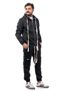 Coordinato Tuta Uomo Invernale Felpa Zip Pantaloni Cargo Cotone Felpato VEQUE