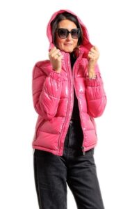 Piumino Lucido Donna Giubbotto Cappuccio Giubbino Invernale Giacca Calda VEQUE