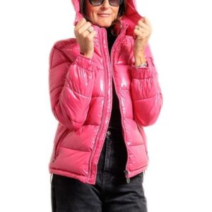 Piumino Lucido Donna Giubbotto Cappuccio Giubbino Invernale Giacca Calda VEQUE