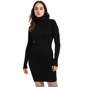 Calvin Klein Donna Abito in Maglia Woven Label Tight Sweater Dress con Collo Alto