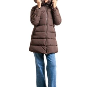 Piumino Donna Giubbotto Lungo Cappuccio Pelliccia Giubbino Invernale VEQUE