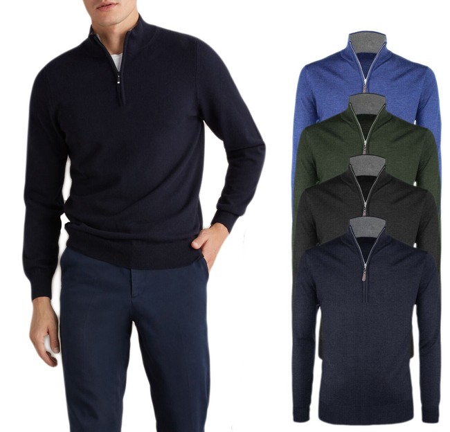 Maglione uomo Lana Cashmere Invernale Con Zip Maglia Maglioncino Cardigan VEQUE
