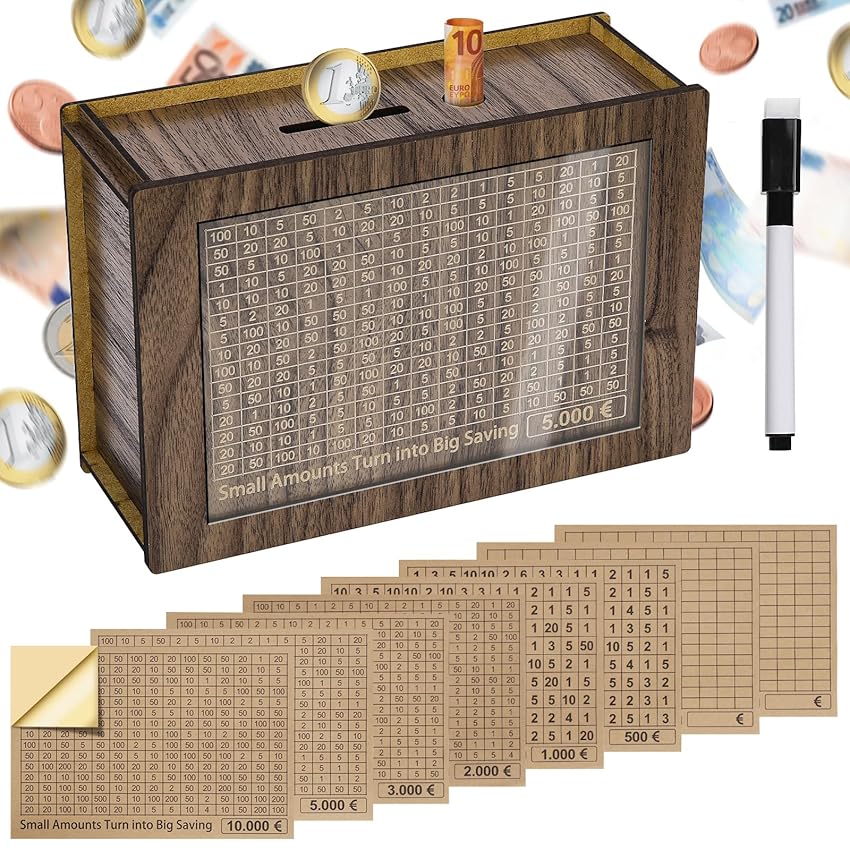 Alyvisun Salvadanaio €5000 in Legno con Adesivi e Pennarello Alyvisun Salvadanaio €5000 in Legno con Adesivi e Pennarello