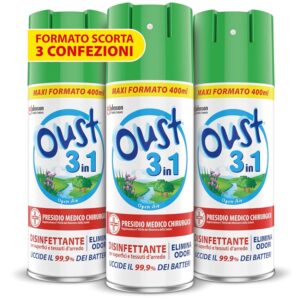 OUST 3in1 Spray Elimina Odori Disinfettante - 3 Confezioni da 400ml