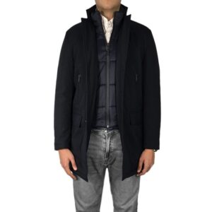 Cappotto Uomo Invernale Con Pettorina Cappottino Lungo Trench Giubbotto VEQUE