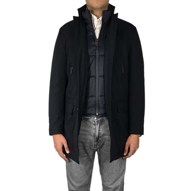 Cappotto Uomo Invernale Con Pettorina Cappottino Lungo Trench Giubbotto VEQUE