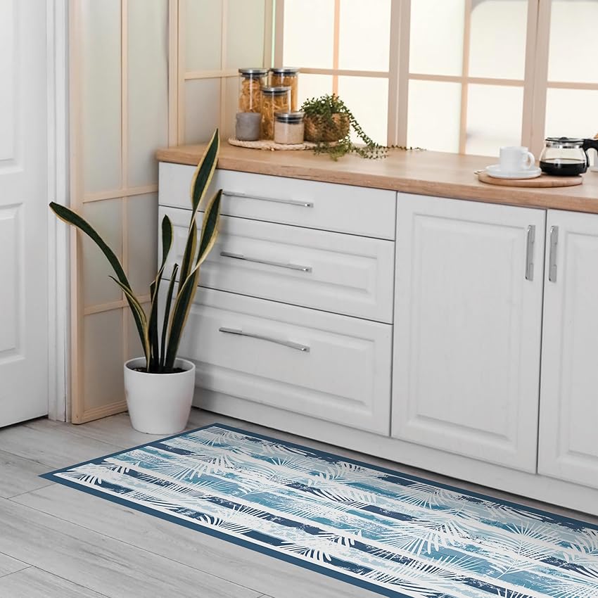 CREARREDA Tappeto cucina 180x50cm Blue Tropical vinile antiscivolo e lavabile Passatoia cucina in vinile
