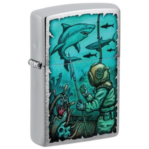 Zippo Accendino tascabile in cromo spazzolato con squalo nautico