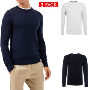 Set 2 Pezzi Maglione Girocollo Uomo Maglia Lana Cashemere Maglioncino VEQUE