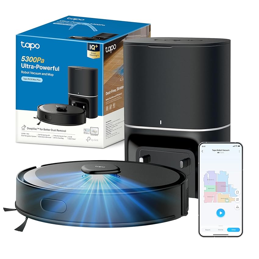 Tapo RV30 Max Plus Robot Aspirapolvere Lavapavimenti con Mappatura 5300Pa