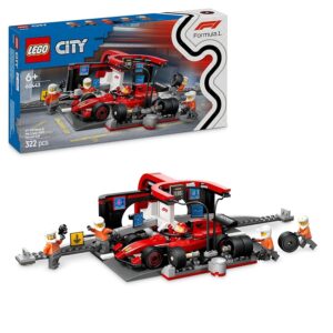 LEGO City Pit Stop e Meccanici con Monoposto Ferrari F1 - Kit Officina da Costruire