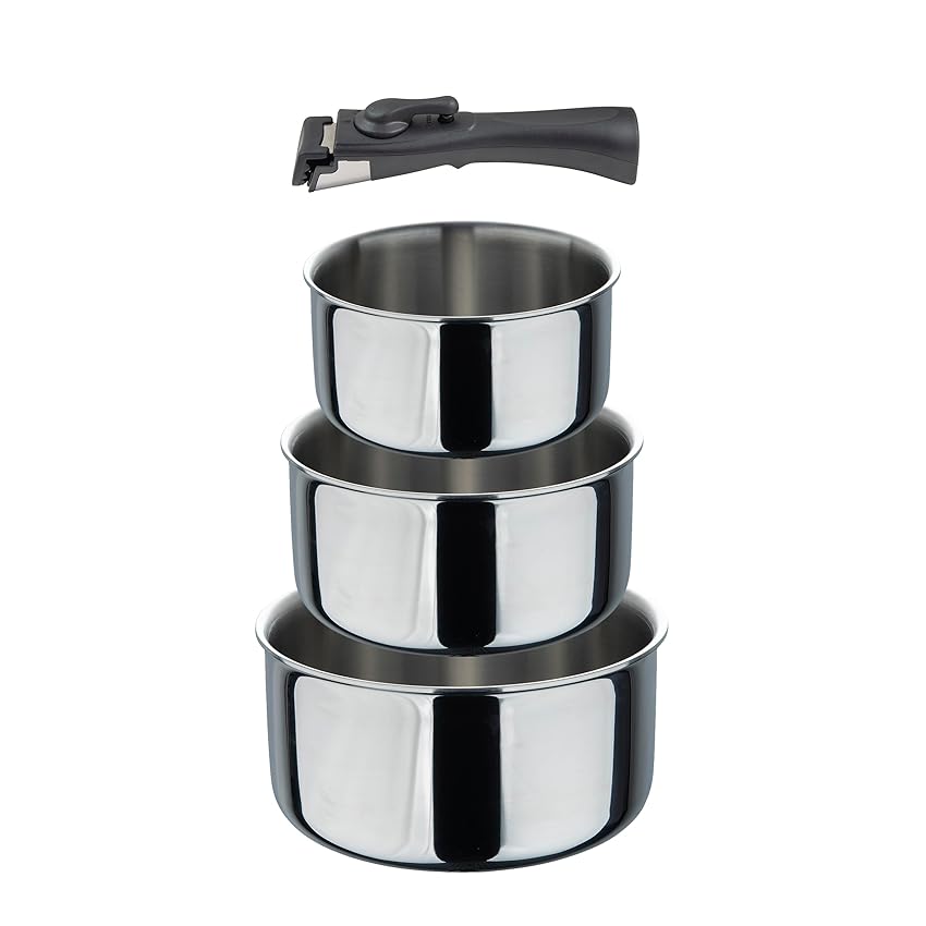 BERGNER- Set 4 pezzi casseruole salvaspazio con manico rimovibile in acciaio inox nero BERGNER- Set 4 pezzi casseruole salvaspazio con manico rimovibile in acciaio inox nero