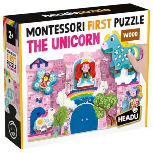 HEADU - Montessori First Puzzle the Unicorn - Grandi pezzi e grandi sagome di legno
