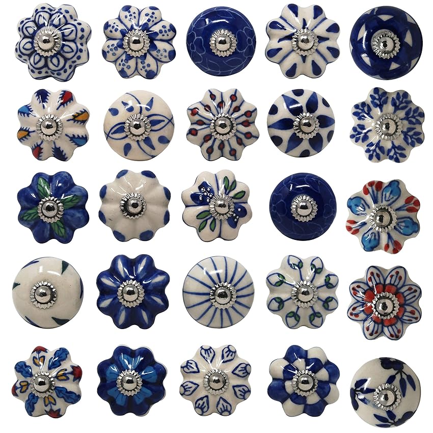Ajuny Set da 10 Pomelli in Ceramica Blu e Bianco – Dipinti a Mano – Maniglie Decorative per Mobili Ajuny Set da 10 Pomelli in Ceramica Blu e Bianco – Dipinti a Mano – Maniglie Decorative per Mobili