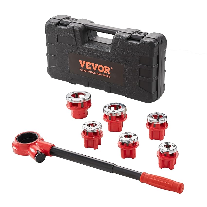 VEVOR Kit di Filettatura dei Tubi con Cricchetto Set di 6 Matrici 1/4" NPT