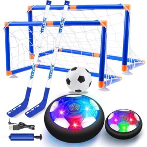 SUNACE Calcio Bambini - 3 in 1 Hover Hockey Kit con 2 Porta da Calcio per Interno