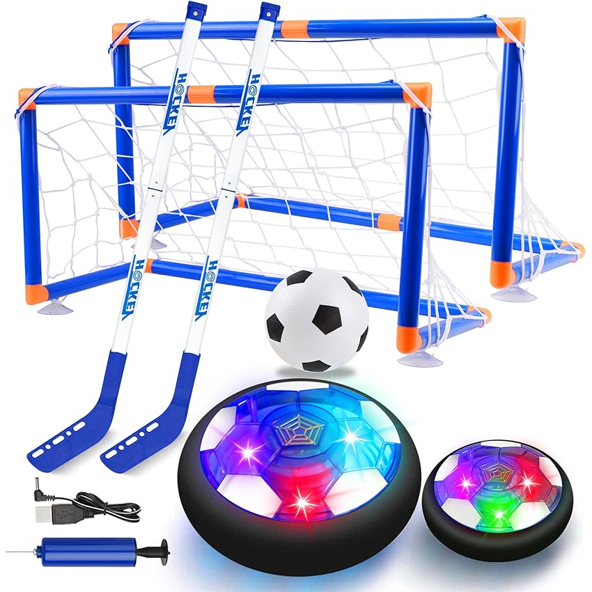 SUNACE Calcio Bambini - 3 in 1 Hover Hockey Kit con 2 Porta da Calcio per Interno
