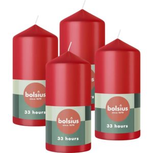 Bolsius Candele a colonna - colore rosso - confezione da 4 pezzi