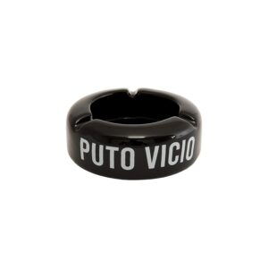 FISURA - Posacenere da tavolo nero con messaggio 'p*to vizio'. Design con frase divertente.