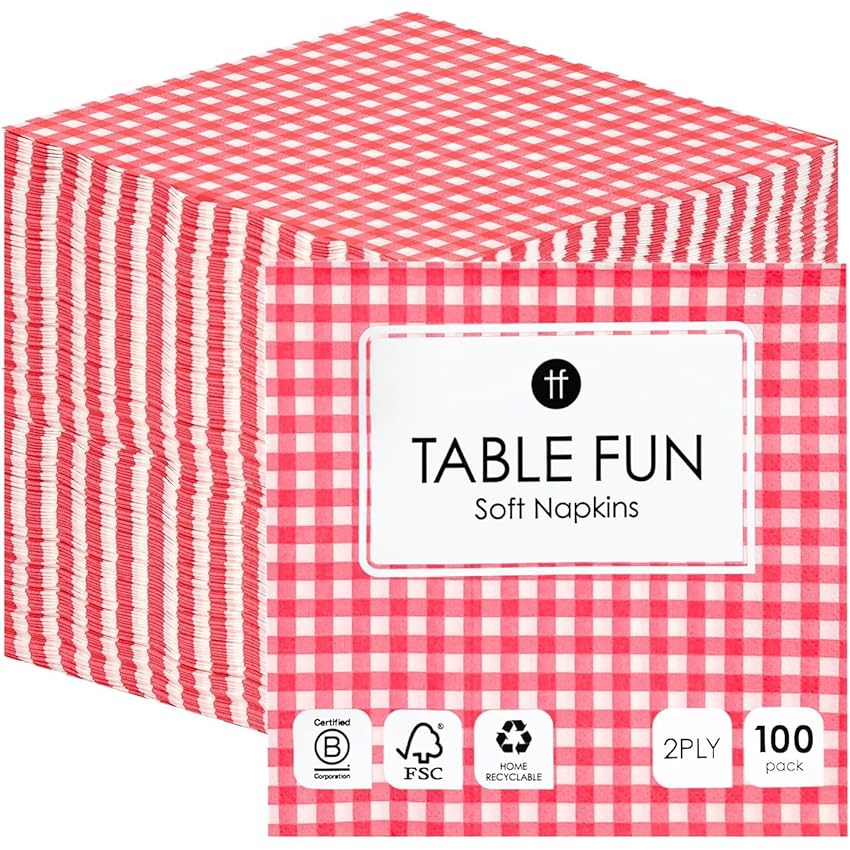 Talking Tables 100 x Confezione sfusa di tovaglioli di carta a quadretti rossi morbidi per compleanni Talking Tables 100 x Confezione sfusa di tovaglioli di carta a quadretti rossi morbidi per compleanni
