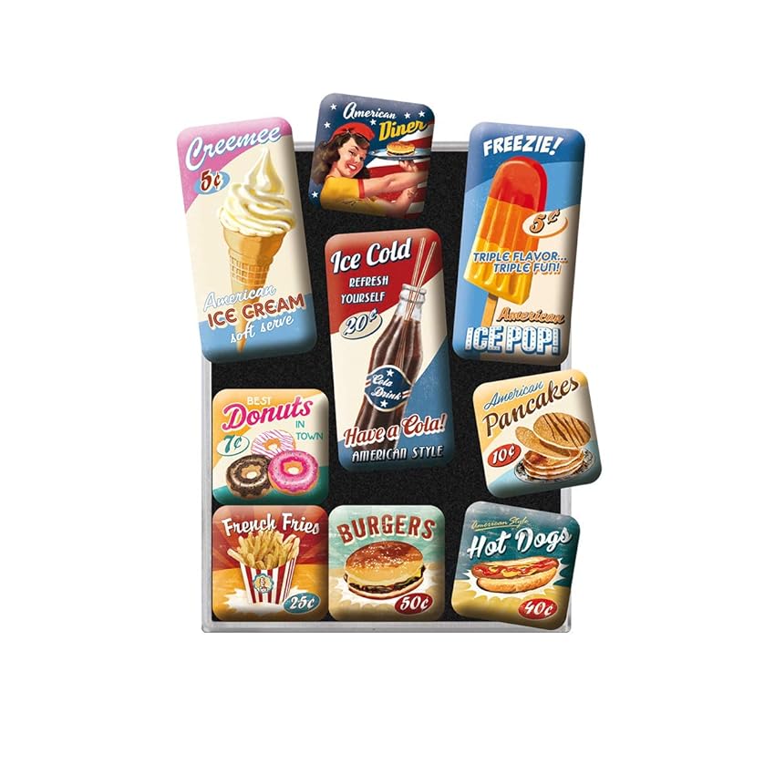 Nostalgic-Art Set di Magneti Vintage American Diner – Idea Regalo per Amanti delle cene Nostalgic-Art Set di Magneti Vintage American Diner – Idea Regalo per Amanti delle cene