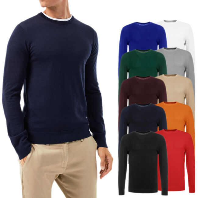 Maglione Uomo Invernale Girocollo Lana Cashmere Maglioncino Slim Casual VEQUE