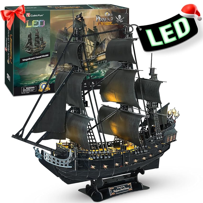 CubicFun Puzzle 3D LED 68 CM Black Pearl - Modello di barca della Queen Anne's Revenge