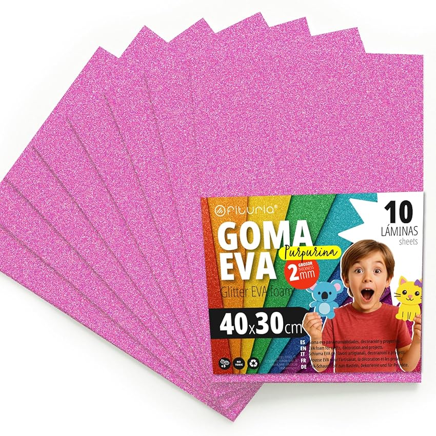 OFITURIA Fogli di Gomma Eva Glitterata per Lavoretti Creativi