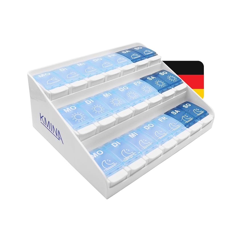 KMINA Porta Pillole Settimanale a 7 Scomparti (3 dosi al giorno)