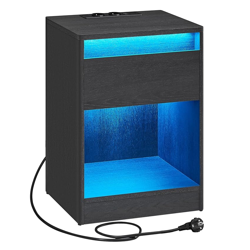 VASAGLE KAILYN Collezione - Comodino a LED con Stazione di Ricarica