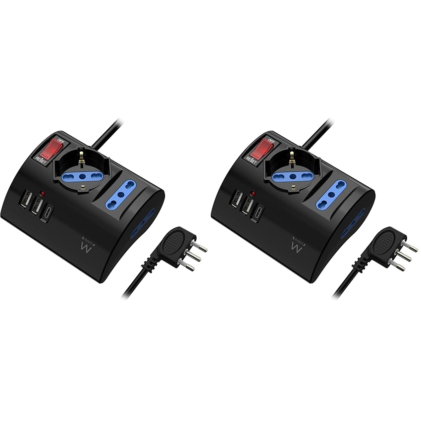 Ewent Multipresa da scrivania/tavolo con 3 Prese 10/16A e 2 porte USB