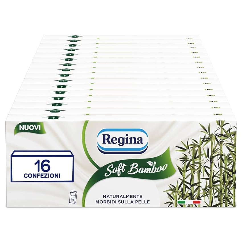 Regina Soft Bamboo Fazzoletti – 16 Confezioni da 10 Pacchetti di Fazzoletti a 4 Veli