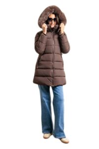 Piumino Donna Giubbotto Lungo Cappuccio Pelliccia Giubbino Invernale VEQUE