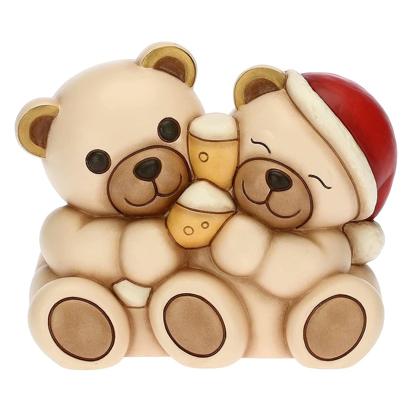 THUN - Natale 2022 - Soprammobile Coppia Teddy Che Brinda in Ceramica Decorata a Mano