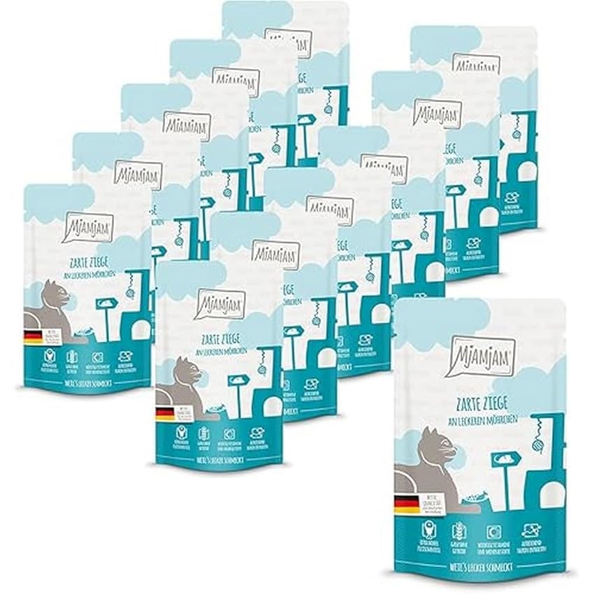 MjAMjAM - cibo umido premium per gatti - Quetschie - tenera capra con deliziose carote