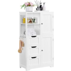 Yaheetech Mobile da Bagno Bianco Mobiletto da Terra con 3 Cassetti e Armadietto Mobile