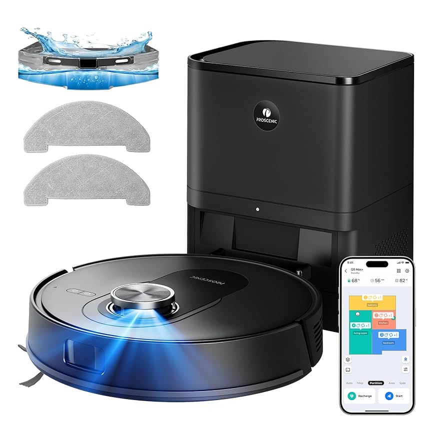 Proscenic Q8 Max+ Robot Aspirapolvere Lavapavimenti con Mappatura 8000Pa
