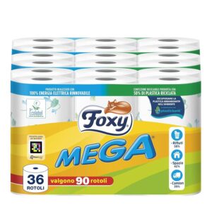 Foxy Mega | Carta igienica 36 rotoli| 480 strappi| Decorata |100% Energia elettrica