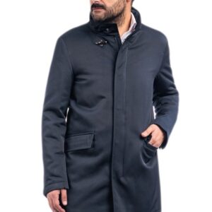 Cappotto Uomo Invernale Giubbotto Elegante Soprabito Blu Trench Classico VEQUE
