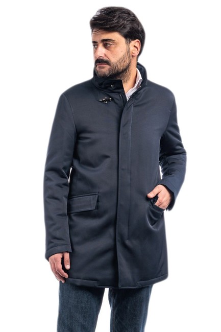 Cappotto Uomo Invernale Giubbotto Elegante Soprabito Blu Trench Classico VEQUE