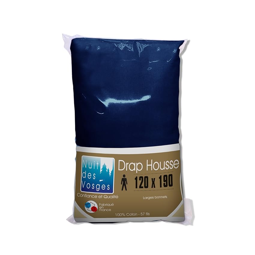 Nuit des Vosges 2099881 Cotoval Lenzuolo con Angoli Cotone in Tinta Unita Blu Oltremare 120 x 190 cm