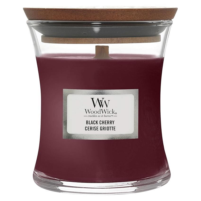 WoodWick Candela profumata Hourglass media con stoppino crepitante | Amarena | Durata